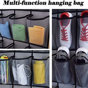 Over The Door Hanging Shoe Organizer 24 Extra Large Mesh Pockets Hanging Shoe Rack Holders for Closet Storage Men Sneakers,High Heeled Shoes,Double Stitching with 4 Metal Hooks,Gray 65.4"X23.6"