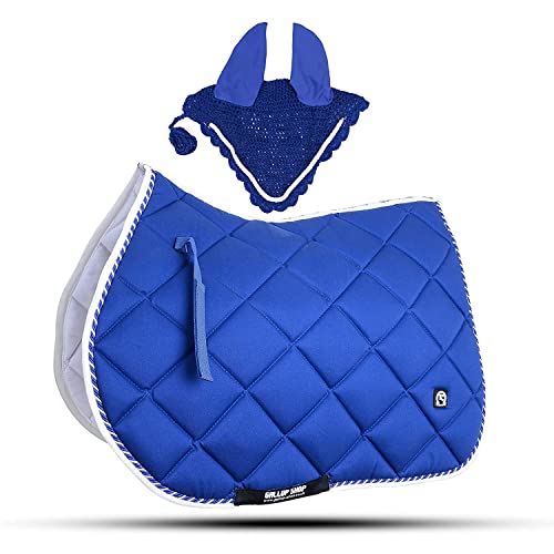 GLP General Saddle Pads with Matching Fly Veil Set (Ship from USA) (Full, Royal Blue)