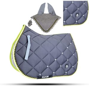 glp numnah horse saddle pad with matching ear bonnet (ship from usa) (cob, grey)
