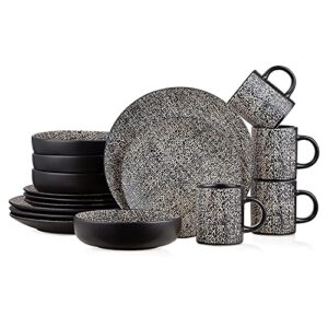 stone + lain sophie rustic stoneware dinnerware service for 4, brown and white textured, 16 pieces