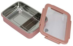 mira 18/8 stainless steel bento lunch box with divider for sandwich and sides - food container for adults - fits in lunch box & backpack, sherbet