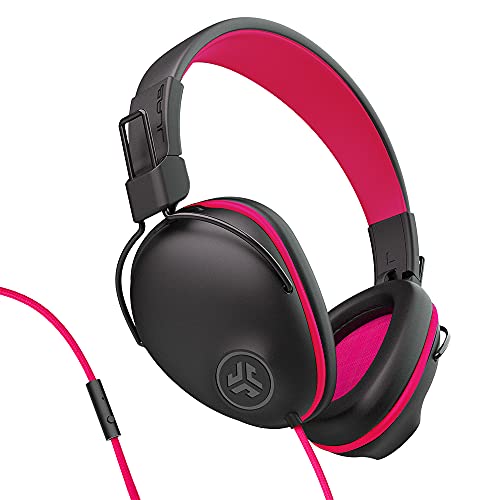 JLab JBuddies Pro Wired Over-Ear Kids Headphones | Built-in Volume Regulators for Safety | Folding | Adjustable | Noise Isolation | with Mic | Pink