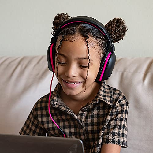 JLab JBuddies Pro Wired Over-Ear Kids Headphones | Built-in Volume Regulators for Safety | Folding | Adjustable | Noise Isolation | with Mic | Pink