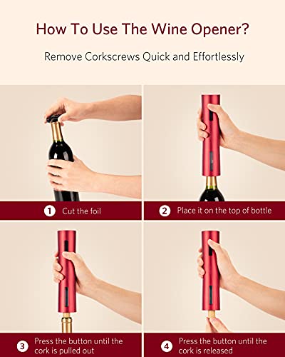 ISELECTOR 6-in-1 Cordless Electric Wine Opener Set Rechargeable Wine Bottle Corkscrew Opener with Wine Pourer, Vacuum Wine Stoppers, Foil Cutter and Wine Temperature Sensor