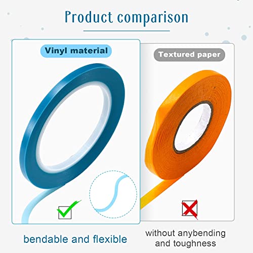 Nezyo 6 Pieces Pinstripe Tape Vinyl Masking Tape Blue Painters Tape High Temperature Low Tack Automotive Car Paint, 1/16 Inch, 1/8 Inch, 1/4 Inch for Easy Removal Trim Thin Finishing Masking