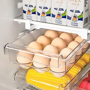 uroru fridge drawer organizer, unique design pull out egg holder for eefrigerator, fridge drawer for 15 eggs, egg container fit for refrigerator with shelf under 0.6", clear acrylic egg storage box…