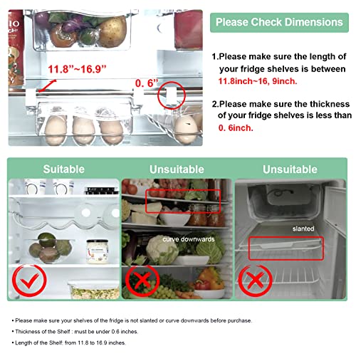 URORU Fridge Drawer Organizer, Unique Design Pull Out Egg Holder For Eefrigerator, Fridge Drawer For 15 Eggs, Egg Container Fit for Refrigerator with Shelf Under 0.6", Clear Acrylic Egg Storage Box…