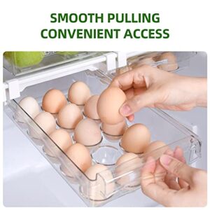 URORU Fridge Drawer Organizer, Unique Design Pull Out Egg Holder For Eefrigerator, Fridge Drawer For 15 Eggs, Egg Container Fit for Refrigerator with Shelf Under 0.6", Clear Acrylic Egg Storage Box…