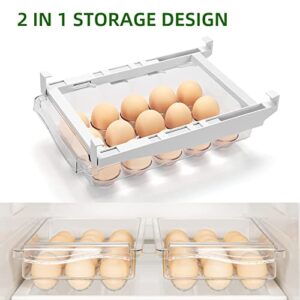 URORU Fridge Drawer Organizer, Unique Design Pull Out Egg Holder For Eefrigerator, Fridge Drawer For 15 Eggs, Egg Container Fit for Refrigerator with Shelf Under 0.6", Clear Acrylic Egg Storage Box…