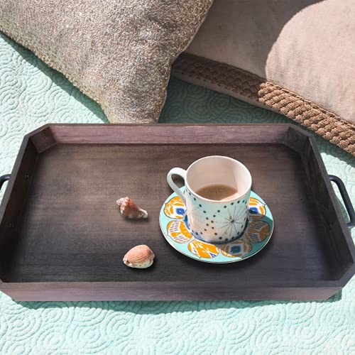 Serving Tray for Coffee Table Wood Decorative Tray with Handles for Eating Ottoman Wooden Food Large Breakfast Tea Couch Dinner Trays for Living Room