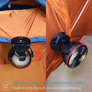 Camping Clip On Fan 5000mAh, 4 Speeds Quiet Airflow Personal Fan with 35 Hours Work Time for Tent Lantern , Hurricane Emergency, Battery Operated Desk Fan With Hanging Hook for Home & Office