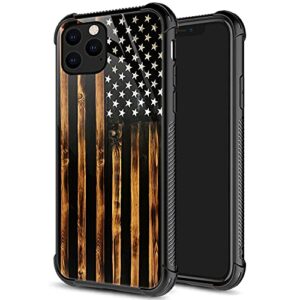 iphone 11 case, classic wood grain old flag iphone 11 cases for man boys girls dual layer shockproof rugged cover soft tpu + hard pc bumper cool cover case for iphone 11