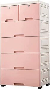 denest plastic dresser for clothes kids dresser for bedroom organization and storage 6 drawers tower closet drawers portable clothes storage cabinet with 4 wheels for home nightstand (pink)