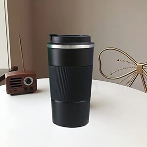 380ml/13 oz travel mug tumbler coffee cup vacuum insulation with lid leakproof stainless steel non-slip protective cover reusable for hot&cold coffee water tea drinks (13 oz, black)