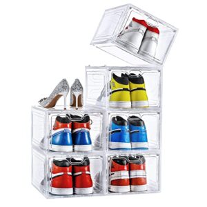 aliscatre shoe boxes clear plastic stackable, 6 pack shoe organizer for closet, shoe storage boxes for women/men, shoe containers for sneaker display, fit up to us size 12(13.4”x 9.8”x 7.1”)
