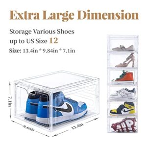 Aliscatre Shoe Boxes Clear Plastic Stackable, 6 Pack Shoe Organizer for Closet, Shoe Storage Boxes for Women/Men, Shoe Containers for Sneaker Display, Fit up to US Size 12(13.4”x 9.8”x 7.1”)