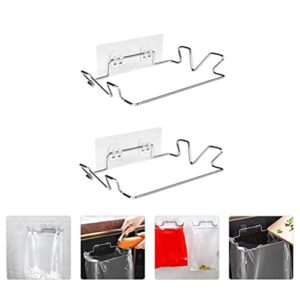 Cabilock Door Hook Hangers 2 Sets Cabinet Door Trash Bag Holder Stainless Steel Kitchen Garbage Bag Hook Hanging Trash Rack Wastebasket for Kitchen Bathroom Cupboard Wall Towel Gloves Hanger