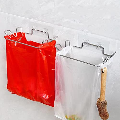 Cabilock Door Hook Hangers 2 Sets Cabinet Door Trash Bag Holder Stainless Steel Kitchen Garbage Bag Hook Hanging Trash Rack Wastebasket for Kitchen Bathroom Cupboard Wall Towel Gloves Hanger