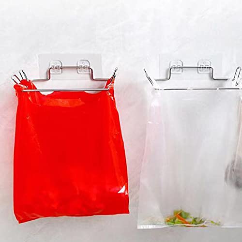 Cabilock Door Hook Hangers 2 Sets Cabinet Door Trash Bag Holder Stainless Steel Kitchen Garbage Bag Hook Hanging Trash Rack Wastebasket for Kitchen Bathroom Cupboard Wall Towel Gloves Hanger