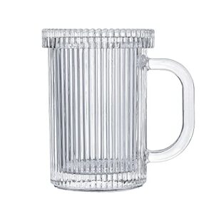 lysenn clear glass coffee mug - classic vertical stripes tea mug - elegant coffee cup with glass lid for latte, espresso - lovely gift for christmas, anniversary and birthday - 11 oz