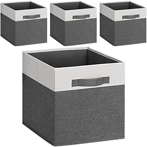 GhvyenntteS Fabric Storage Cubes 11” x 11” x 11” Fabric Storage Bins with Reinforced Handles, Foldable Cube Storage Basket for Organizing Shelf Closet Home Office (Grey, Set of 4)