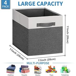 GhvyenntteS Fabric Storage Cubes 11” x 11” x 11” Fabric Storage Bins with Reinforced Handles, Foldable Cube Storage Basket for Organizing Shelf Closet Home Office (Grey, Set of 4)
