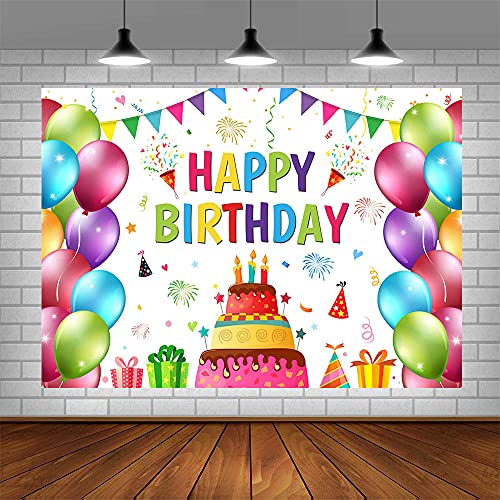 ABLIN 7x5ft Happy Birthday Backdrop Colorful Balloons Party Decorations Candy Cake Candles Children Gift Box Photography Background Cake Table Banner Wall Decor Props