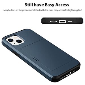 Jiunai Compatible with iPhone 13 Mini Case, Credit Card IDs Holder Wallet Back Pocket Slide Cover Card Slot Dual Layer Bumper Shell Rubber Cover Phone Case Designed for iPhone 13 Mini 5.4'' 2021 Navy