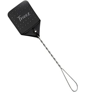 trieez 17.5" sturdy leather fly swatter - heavy duty flyswatter with durable metal handle, rustic bug swatter for flies, bees, and mosquitoes - black