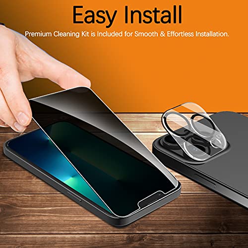 Ferilinso Designed for iPhone 13 Pro Privacy Screen Protector, 2 Pack 9H Anti Spy Tempered Glass with 2 Pack Camera Lens Protector, Case Friendly, Bubble Free, 5G 6.1 Inch, Easy Installation