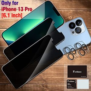 Ferilinso Designed for iPhone 13 Pro Privacy Screen Protector, 2 Pack 9H Anti Spy Tempered Glass with 2 Pack Camera Lens Protector, Case Friendly, Bubble Free, 5G 6.1 Inch, Easy Installation