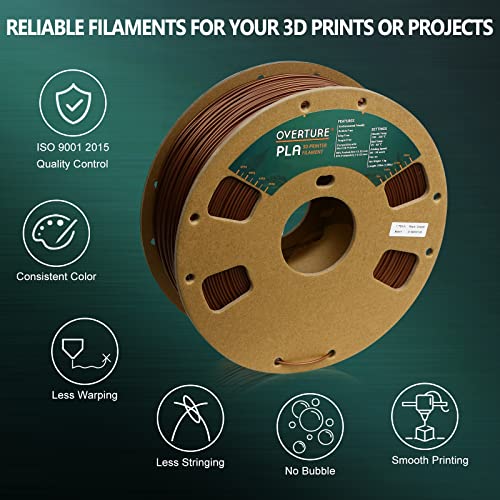 OVERTURE PLA Filament 1.75mm PLA 3D Printer Filament, 1kg Cardboard Spool (2.2lbs), Dimensional Accuracy +/- 0.03mm, Fit Most FDM Printer (Royal Copper)