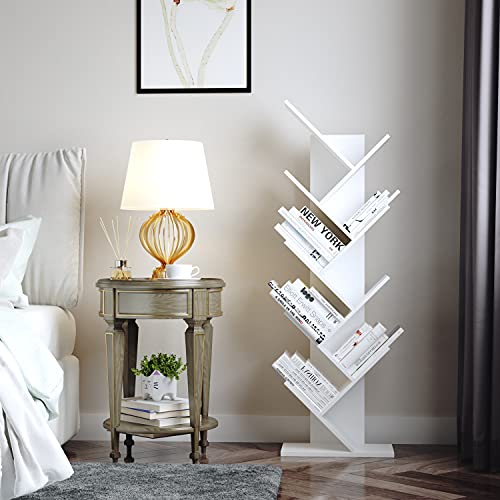 Yusong Tree Bookshelf, 9-Tier Floor Standing Bookcase for Living Room Bedroom, Utility Organizer Shelves for Home Office, White