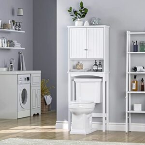 UTEX Bathroom Storage Over The Toilet, Bathroom Cabinet Organizer with Adjustable Shelves and Double Doors, White