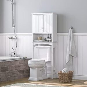 UTEX Bathroom Storage Over The Toilet, Bathroom Cabinet Organizer with Adjustable Shelves and Double Doors, White