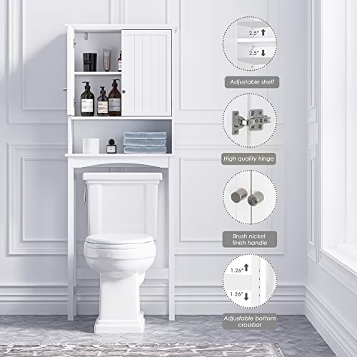 UTEX Bathroom Storage Over The Toilet, Bathroom Cabinet Organizer with Adjustable Shelves and Double Doors, White