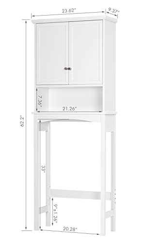 UTEX Bathroom Storage Over The Toilet, Bathroom Cabinet Organizer with Adjustable Shelves and Double Doors, White