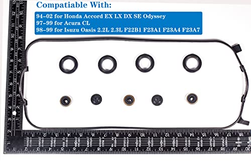 VS50493R Engine Valve Cover Gasket Set & Gasket Maker(650º F) Compatiable & With 94-02 Honda Accord EX LX DX SE Odyssey/97-99 Acura CL / 98-99 Isuzu Oasis 2.2L 2.3L valve cover gasket