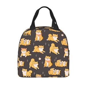 prelerdiy shiba inu brown lunch box - insulated lunch bags for kids boys girls reusable lunch tote bags, perfect for school/camping/hiking/picnic/beach/travel
