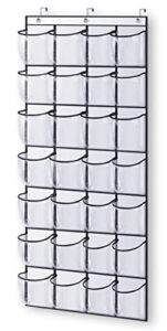 keetdy 28 large clear over the door shoe rack with crystal pockets hanging shoe organizer storage shoe holder for closet hanger, white