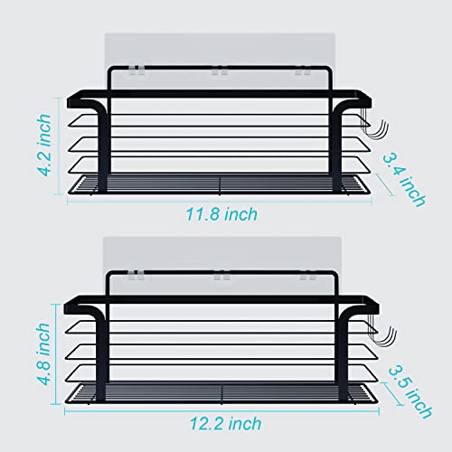 Supfirm Shower Caddy Bascket with Hooks, Rustproof SUS304 Stainless Steel Storage Organizer, Adhesive No Drilling Wall Mounted Shelf for Bathroom and Kitchen (Black 4-pack)