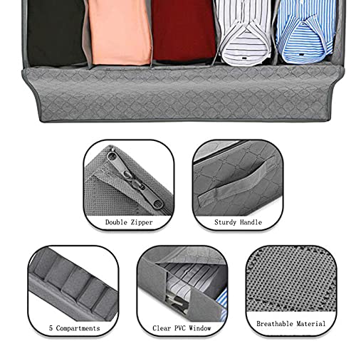 XIDAJIE Under Bed Storage Bags Container, Adjustable Dividers Storage Bag with Lids Under Bed Multifunction Foldable Organizer Storage Box Bins for Clothes Boots Toys Comforters