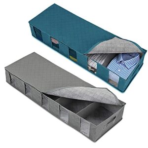 XIDAJIE Under Bed Storage Bags Container, Adjustable Dividers Storage Bag with Lids Under Bed Multifunction Foldable Organizer Storage Box Bins for Clothes Boots Toys Comforters