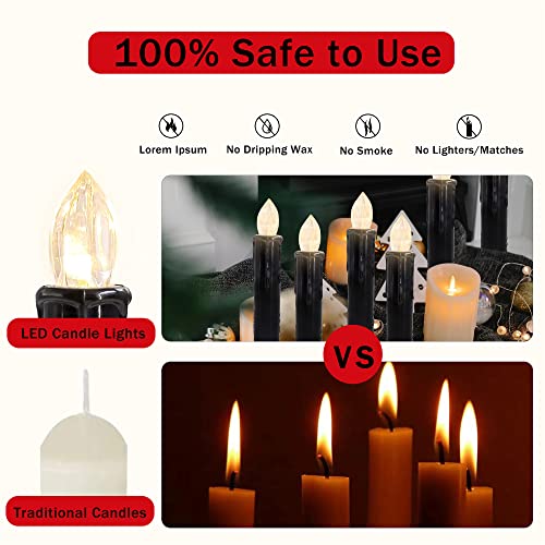 Gedengni Black Taper Candles with Remote Battery Operated Taper Candlesticks for Halloween Party Christmas Decoration