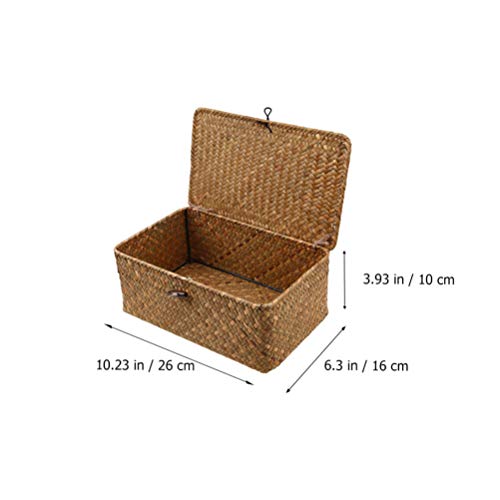 Generic 2pcs Woven Storage Boxes with Lid Seaweed Storage Case Closet Organizer Containers for Bedroom Office, ZMMPI11DL10CT331I6V0DT, 23X13X8CM