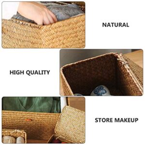 Generic 2pcs Woven Storage Boxes with Lid Seaweed Storage Case Closet Organizer Containers for Bedroom Office, ZMMPI11DL10CT331I6V0DT, 23X13X8CM