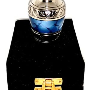 AKANKSHA ARTS Classic Small Mini Cremation Keepsake Urn for Human Ashes – with Box and Velvet Box - 2.6 inch - Blue Fire Design - Made of Brass