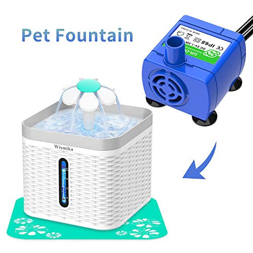 Wismika Replacement Pump for 84oz/2.5L Cat Water Fountain Ultra Quiet Long Lifespan Water Fountain Pump with 6ft USB Cable& LED Lights