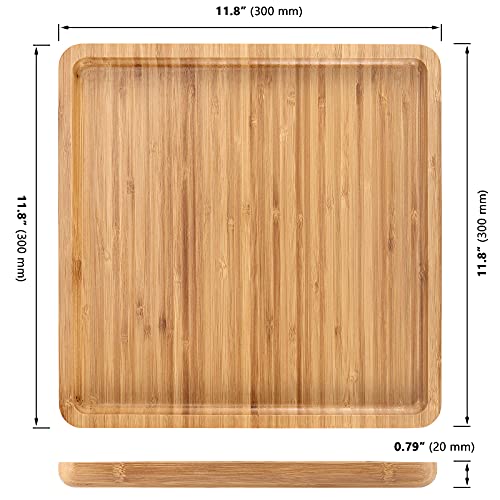 MUKLEI 4 Pack 12 Inches Square Bamboo Tray, Natural Bamboo Serving Platter, Bamboo Serving Tray for Coffee, Tea, Fruits, Cheese