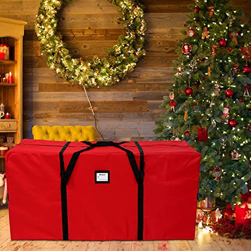 AerWo Christmas Tree Storage Bag Extra Large Christmas Storage Containers, Fits Up to 9 Ft Artificial Trees, Heavy-Duty Waterproof 600D Oxford Xmas Holiday Tree Storage Bag (65” x 31” x 15”, Red)